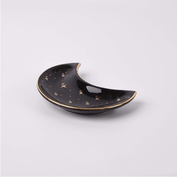 Astrology Star Black Gold Moon Jewelry Trinket Ring Dish Ceramic Glass Holder - Picture 2 of 8